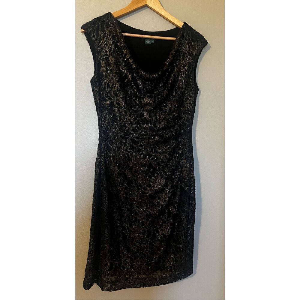 Lauren Ralph Lauren Women’s Size 12 Cowl Neck Dress Black Shimmer Short Sleeve